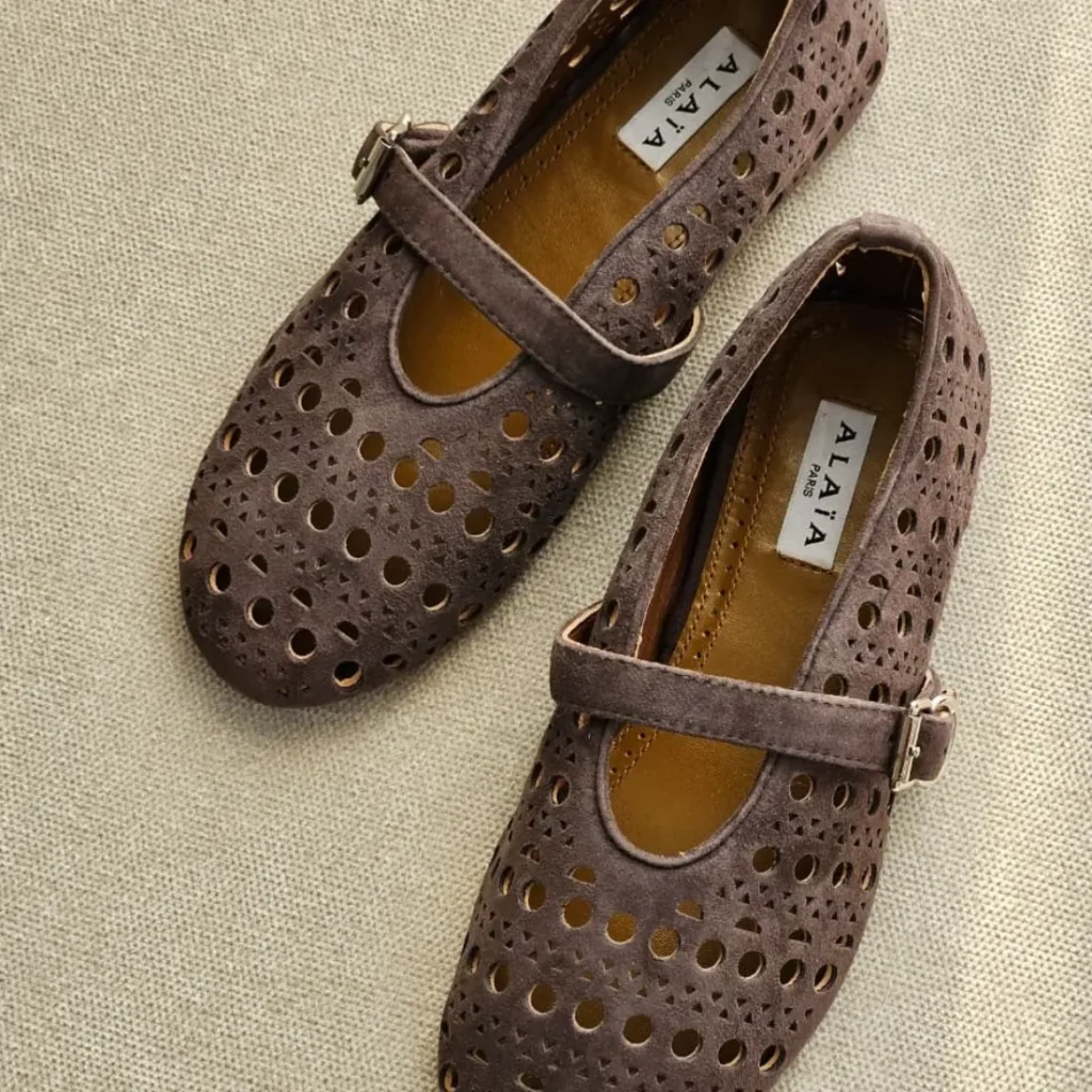 Alaïa Paris; Alaïa Cutout Suede Mary Jane Shoes Brown 2