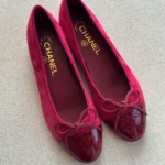 CHANEL Cap-Toe CC Ballet Flats in Suede & Patent Calfskin Crimson