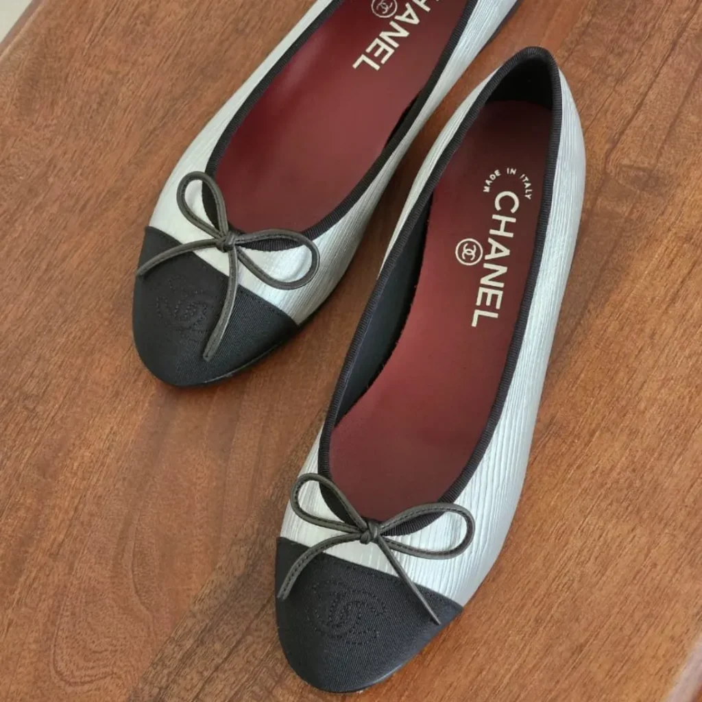 Chanel Ribbed Ballerina Flat Silver
