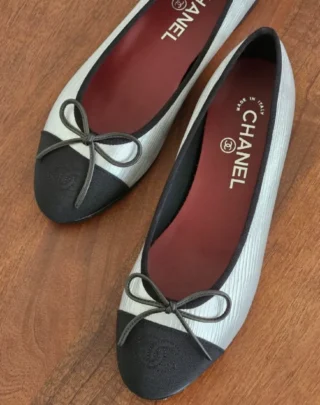 Chanel Ribbed Ballerina Flat Silver