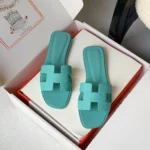 Hermes-Oran-Sandal-Hard-Leather-Cyan-Blue