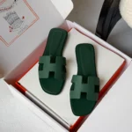 Hermes-Oran-Sandal-Hard-Leather-Dark-Green