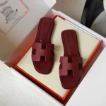Hermes-Oran-Sandal-Hard-Leather-Dark-red