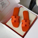 Hermes-Oran-Sandal-Hard-Leather-Orange