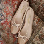 chanel lace Cap Toe Bow Flats Rose Gold
