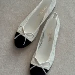 chanel lace Cap Toe Bow Flats White