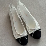chanel lace Cap Toe Bow Flats White 2