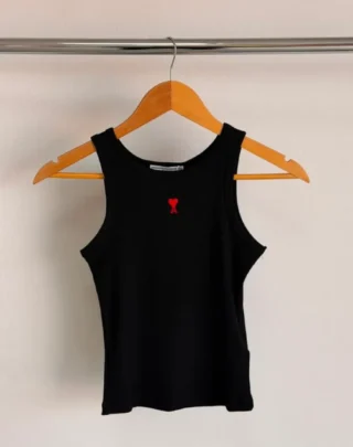 Ami Paris Ami de Coeur Ribbed Tank Top Black