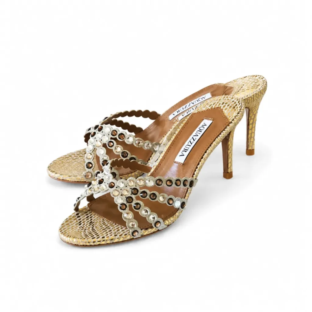 Aquazzura Crystal-Embellished Open-Toe High-Heel Mules