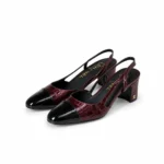 CHANEL Croc-Embossed Patent Leather Cap-Toe Slingback Pumps