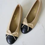CHANEL Lambskin CC Ballet Flats Beige
