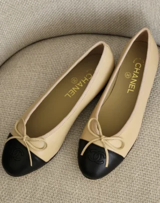 CHANEL Lambskin CC Ballet Flats Beige 2