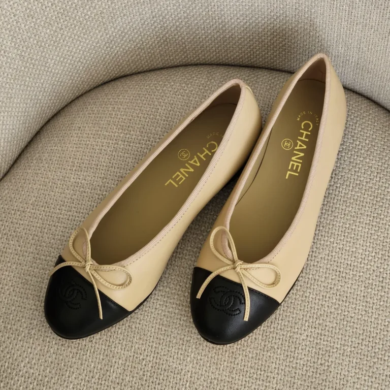 CHANEL Lambskin CC Ballet Flats Beige 2