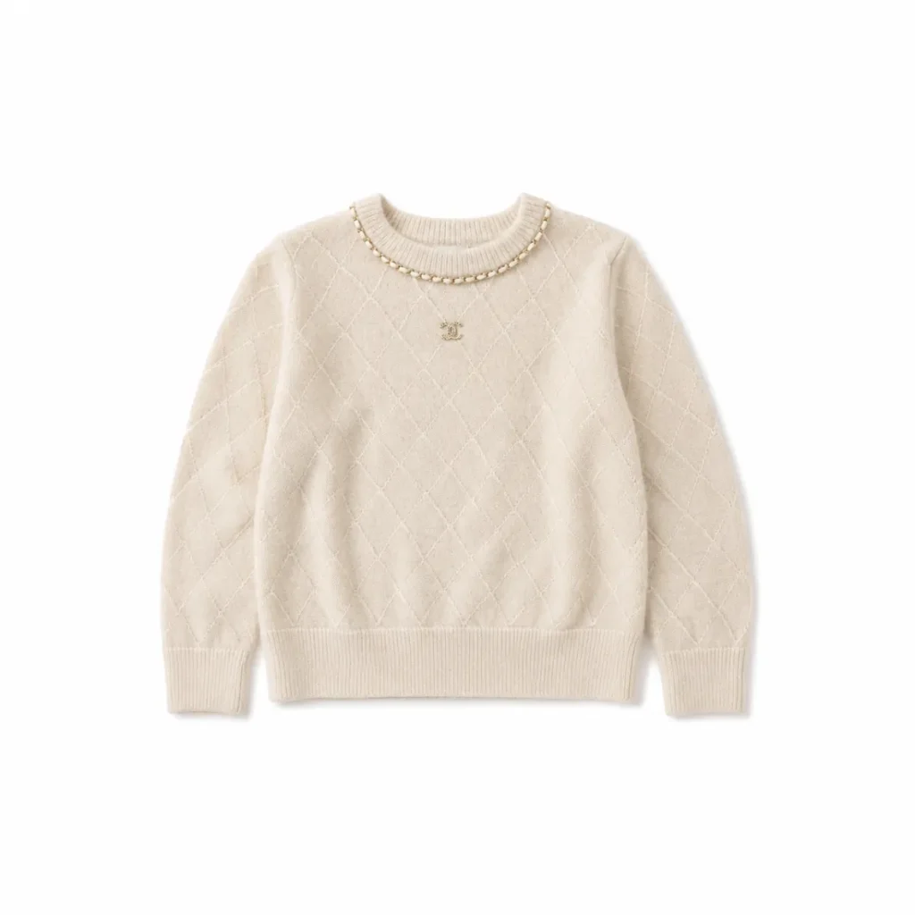 Chanel Diamond Quilted Chain-Trim Knit Pullover