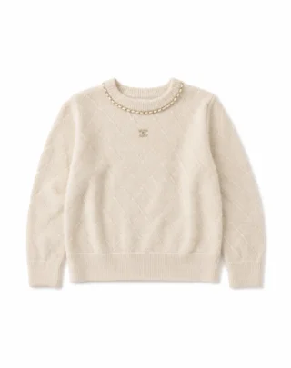 Chanel Diamond Quilted Chain-Trim Knit Pullover