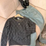 Chanel Diamond Quilted Chain-Trim Knit Pullover Black 2