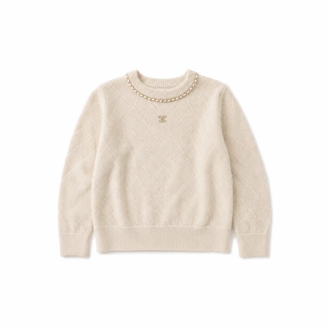 Chanel Diamond Quilted Chain-Trim Knit Pullover Chanel Diamond Quilted Chain-Trim Knit Pullover