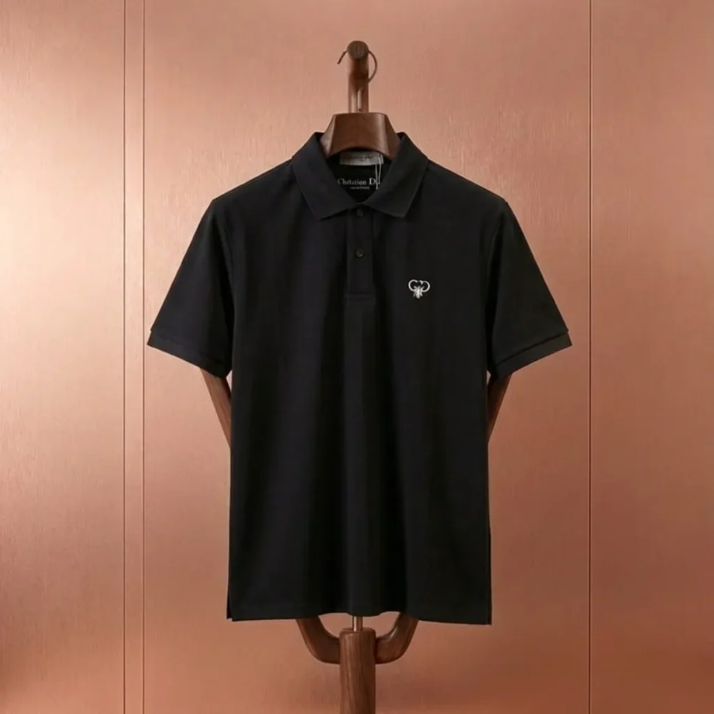 DIOR CD Bee Embroidered Cotton Piqué Polo Shirt Black 2