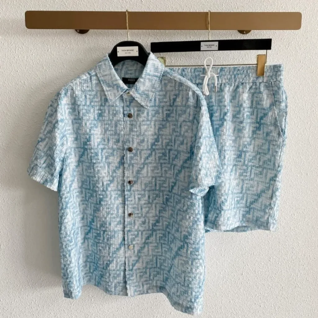 FENDI FF Jacquard Shirt & Shorts Set Light Blue 2