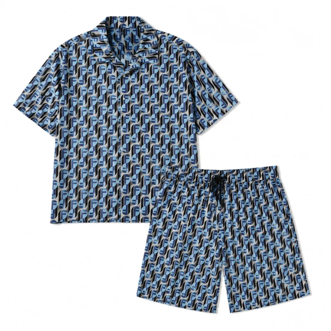 FENDI FF Logo Print Short-Sleeve Shirt & Drawstring Shorts Set Main Pic FENDI FF Logo Print Short-Sleeve Shirt & Drawstring Shorts Set Main Pic