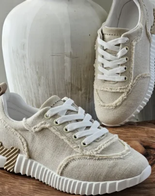 Hermès Bouncing Sneaker in Fringed Canvas Beige 2