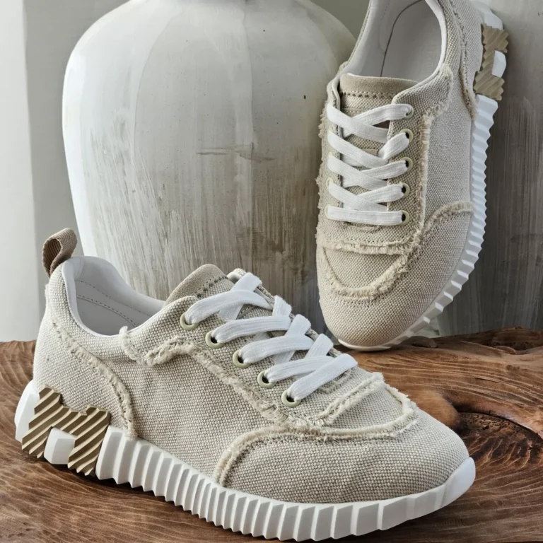 Hermès Bouncing Sneaker in Fringed Canvas Beige 2