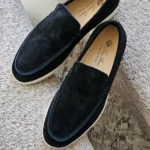 Loro Piana Summer Walk Suede Loafers Dark Blue