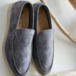 Loro Piana Summer Walk Suede Loafers Dark Gray