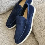 Loro Piana Summer Walk Suede Loafers Navy Blue
