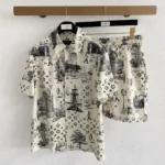 Louis Vuitton Monogram Toile de Jouy Shirt & Shorts Set Black white