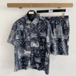 Louis Vuitton Monogram Toile de Jouy Shirt & Shorts Set Navy Blue 3