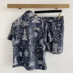 Louis Vuitton Monogram Toile de Jouy Shirt & Shorts Set Navy Blue 4