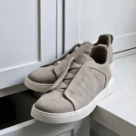 ZEGNA Triple Stitch Alligator & Nubuck Leather Sneakers Beige