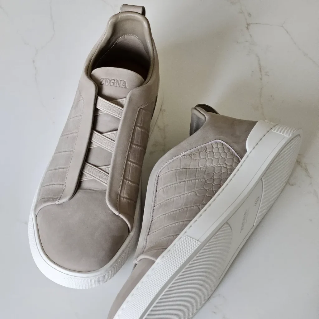 ZEGNA Triple Stitch Alligator & Nubuck Leather Sneakers Beige 2