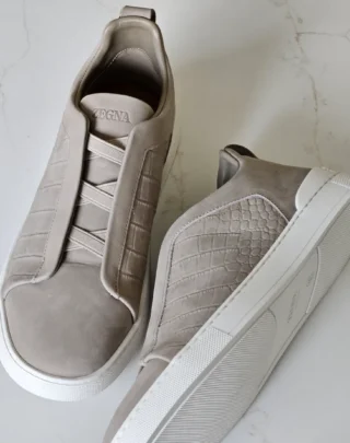 ZEGNA Triple Stitch Alligator & Nubuck Leather Sneakers Beige 2