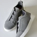 ZEGNA Triple Stitch Alligator & Nubuck Leather Sneakers Gray