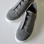 ZEGNA Triple Stitch Alligator & Nubuck Leather Sneakers Gray 2