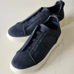 ZEGNA Triple Stitch Alligator & Nubuck Leather Sneakers Navy Blue