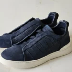 ZEGNA Triple Stitch Alligator & Nubuck Leather Sneakers Navy Blue 2