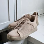 ZEGNA Triple Stitch Alligator & Nubuck Leather Sneakers Rose Beige