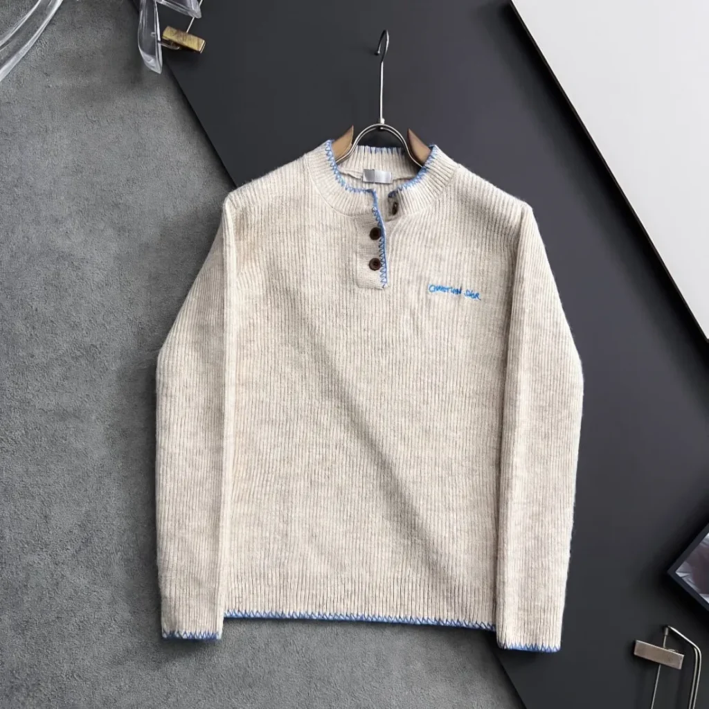 Dior Ribbed Henley Sweater Whtie 2