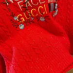 Gucci x The North Face Embroidered Cable-Knit Sweater red 2
