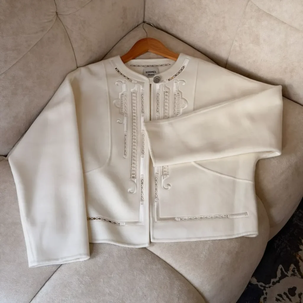 Hermès Embroidered Wool Jacket White