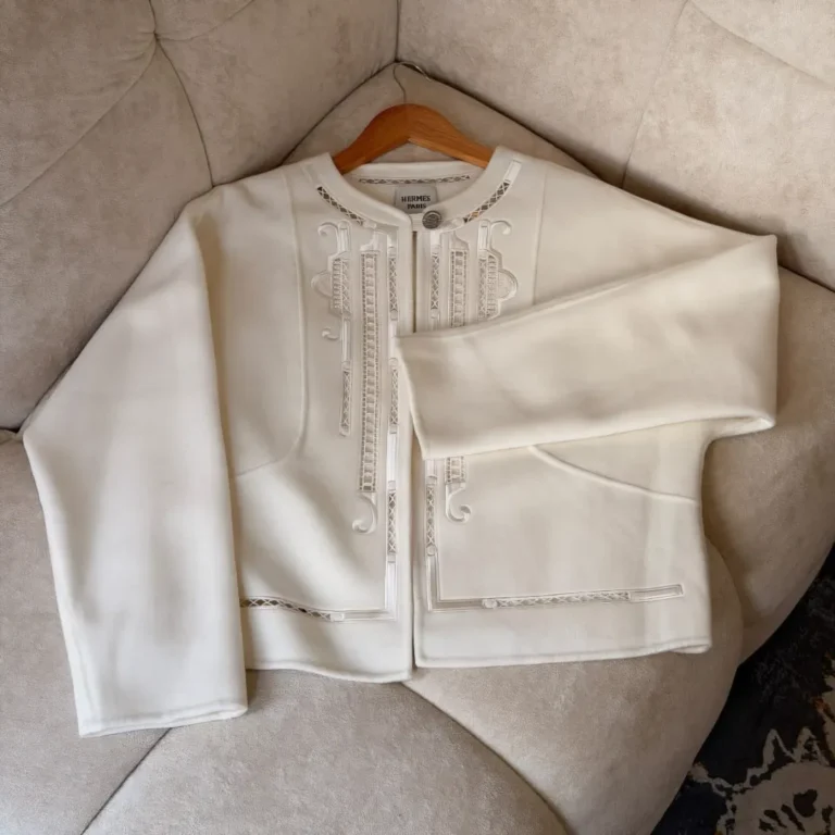 Hermès Embroidered Wool Jacket White