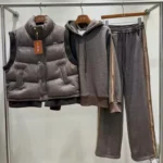 Loro Piana Signature Side-Stripe 3-Piece Tracksuit & Gilet Set Dark Gray