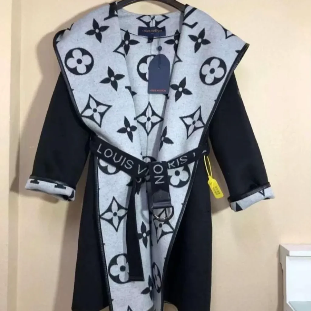 Louis Vuitton Monogram Reversible Belted Coat Black Whtie