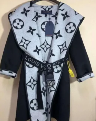 Louis Vuitton Monogram Reversible Belted Coat Black Whtie