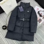 Prada Signature Belted Puffer Coat Black