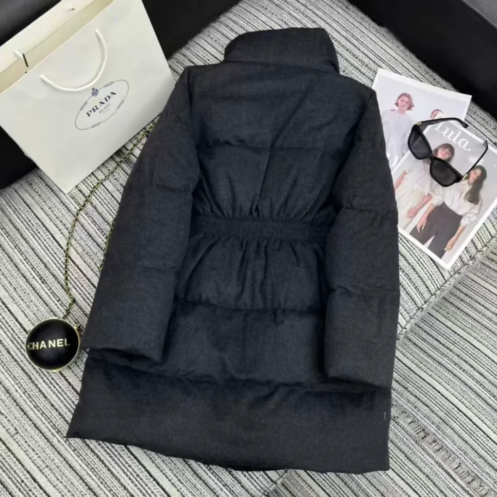 Prada Signature Belted Puffer Coat Black 2