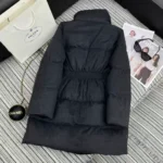 Prada Signature Belted Puffer Coat Black 2